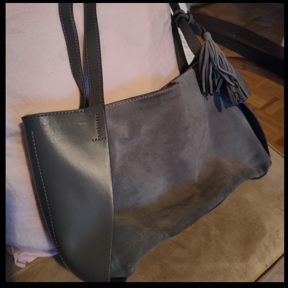 Mark and Graham Gray Leather and Suede Handbag